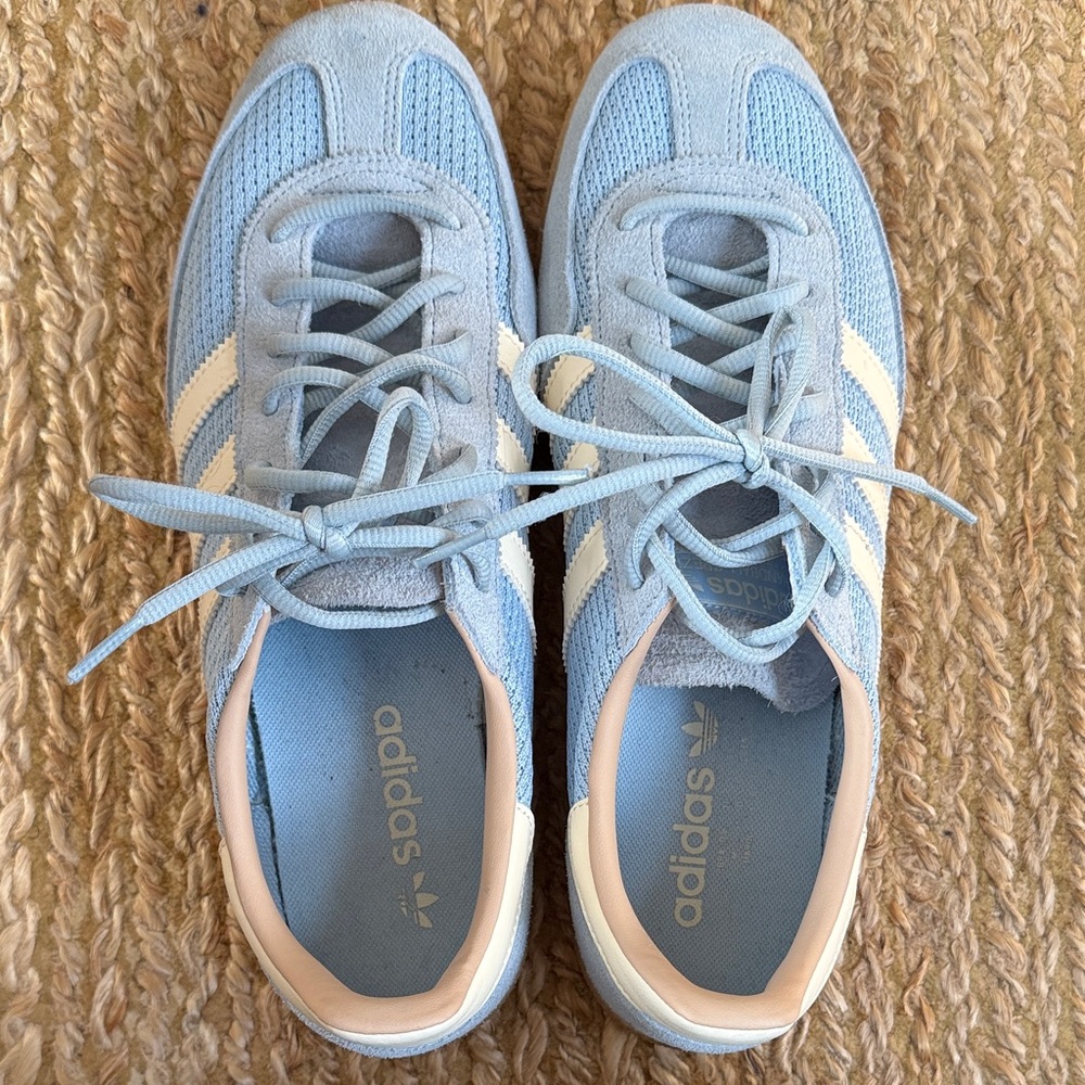 Adidas Men's Light Blue and Cream Sneakers